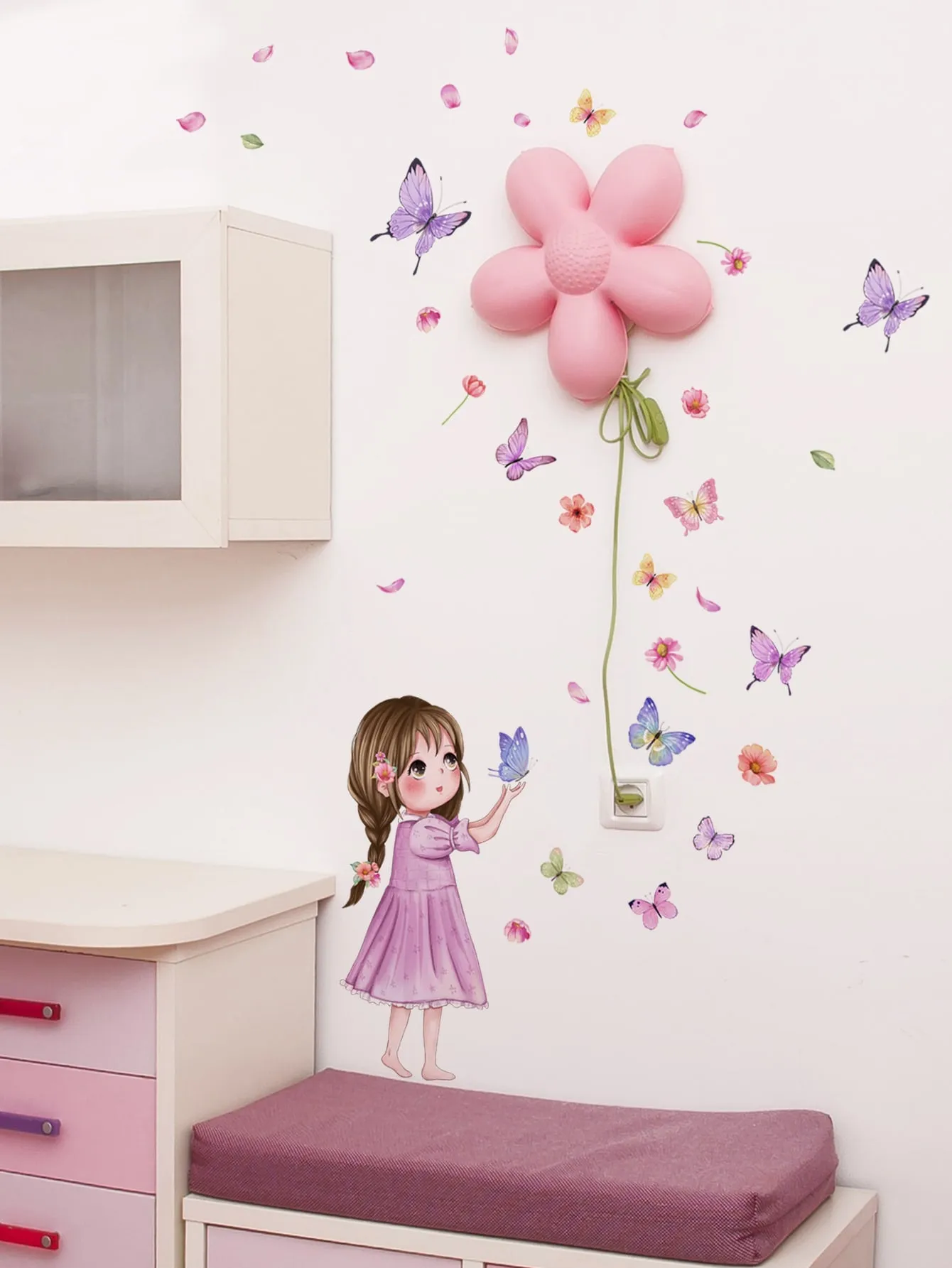 Girl And Butterflies Wall Sticker Decorative Wall Art Decal Creative Design for