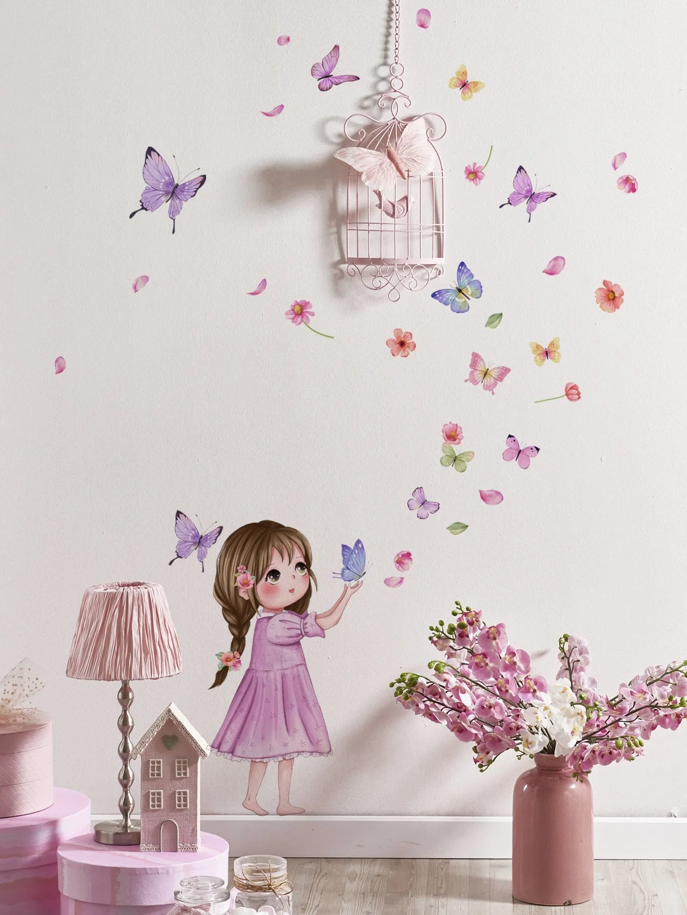 Girl And Butterflies Wall Sticker Decorative Wall Art Decal Creative Design for