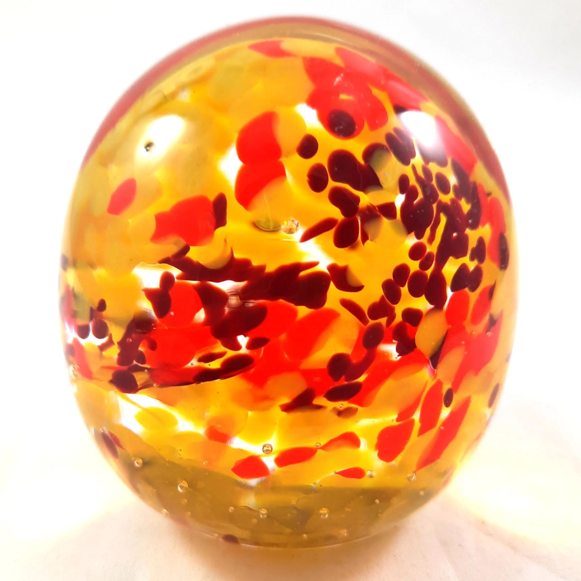 Handmade Art Glass Easter Egg Paperweight, Yellow Orange Red, Large