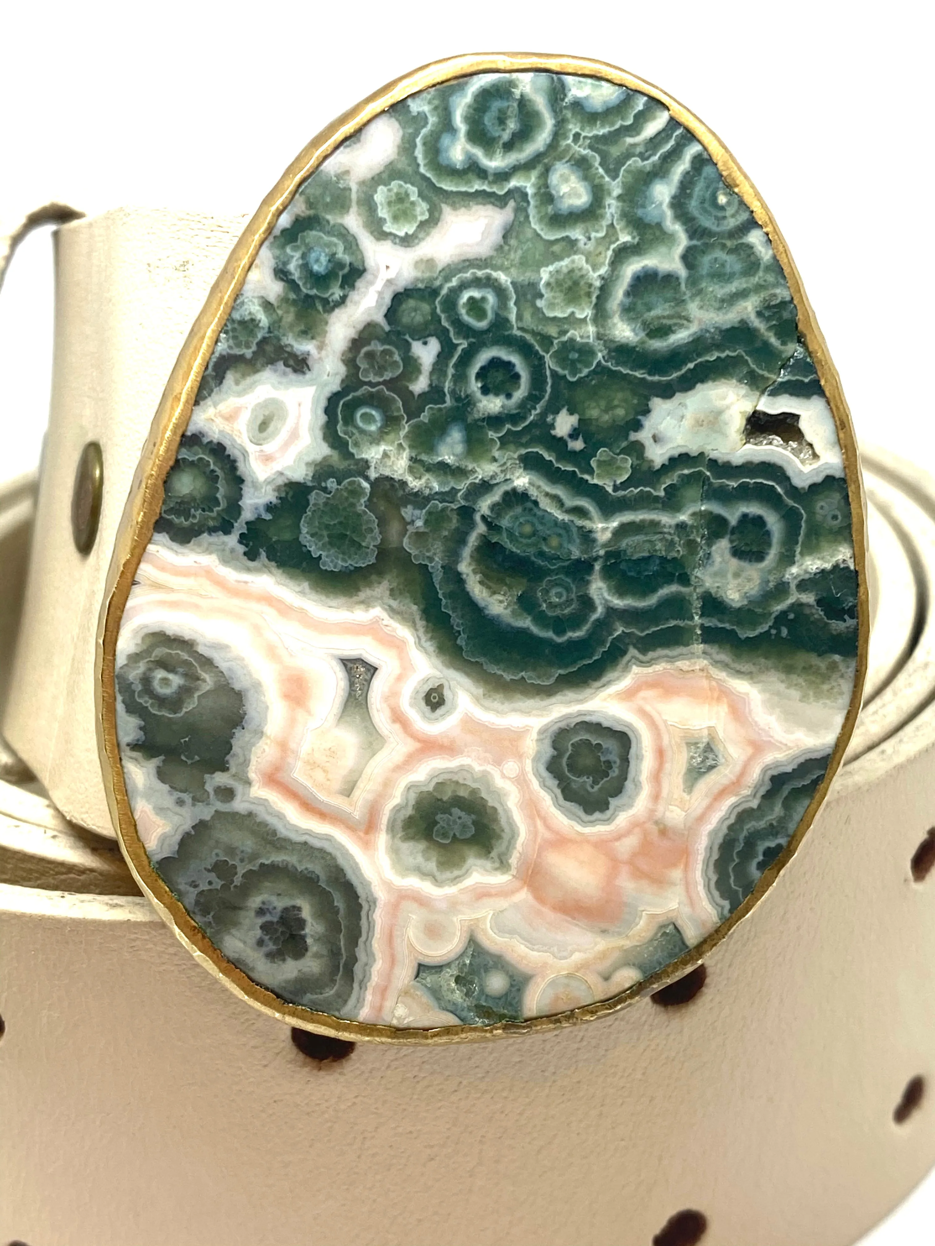 Heather Benjamin Blush-Sage Ocean Jasper Belt Buckle w/ Strap