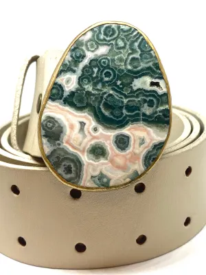 Heather Benjamin Blush-Sage Ocean Jasper Belt Buckle w/ Strap