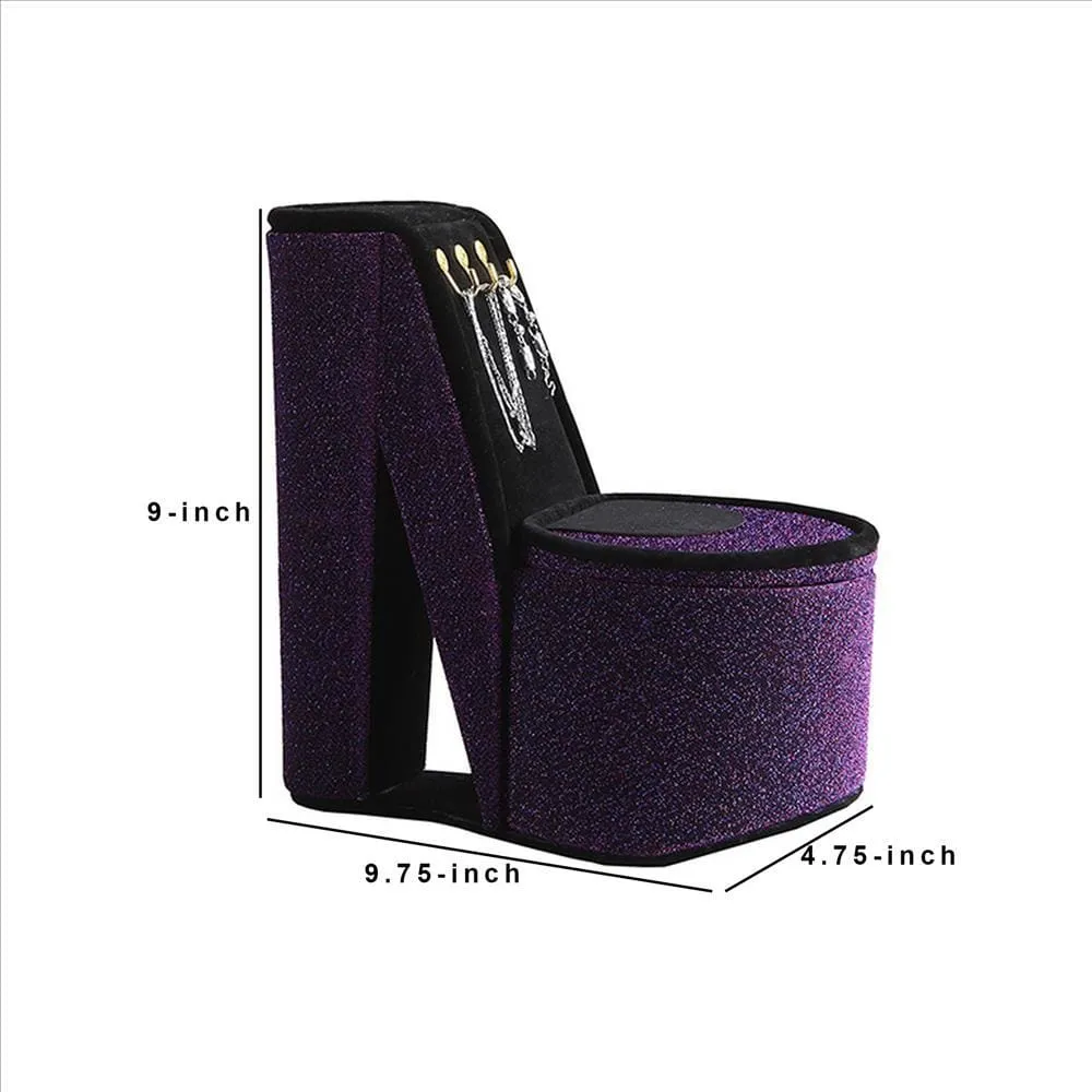 High Heel Shoe Jewelry Box with 3 Hooks and Storage, Purple By Casagear Home