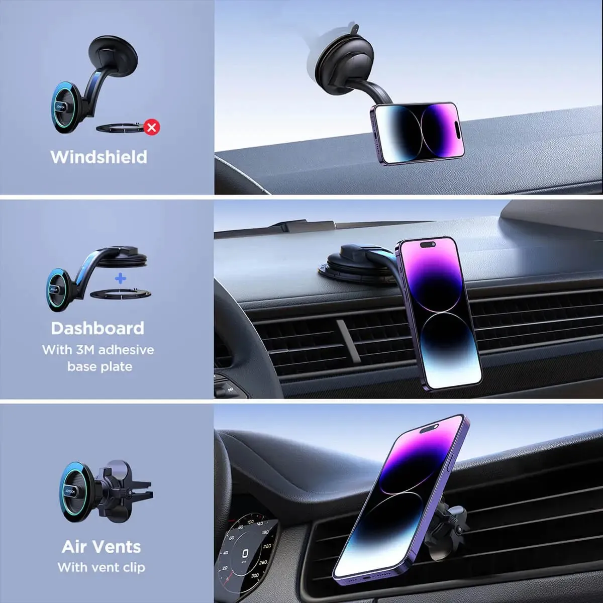 JOYROOM JR-ZS366-W 2 in 1 Dashboard Air Vent Magnetic Car Phone Mount Kit