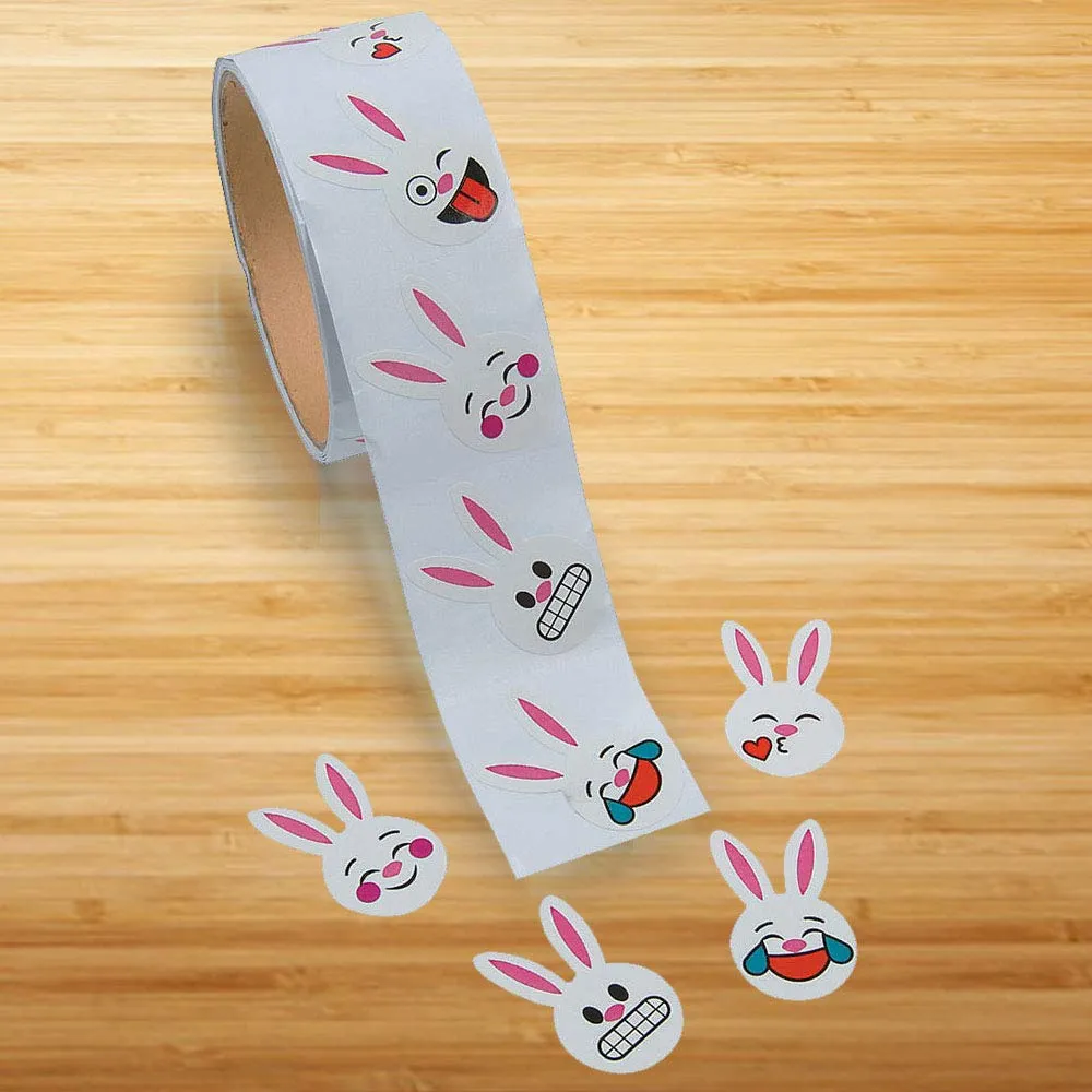 Kicko Bunny Stickers for Kids - 4 Rolls Assorted Emoji Rabbit Face Decals - Emoticon