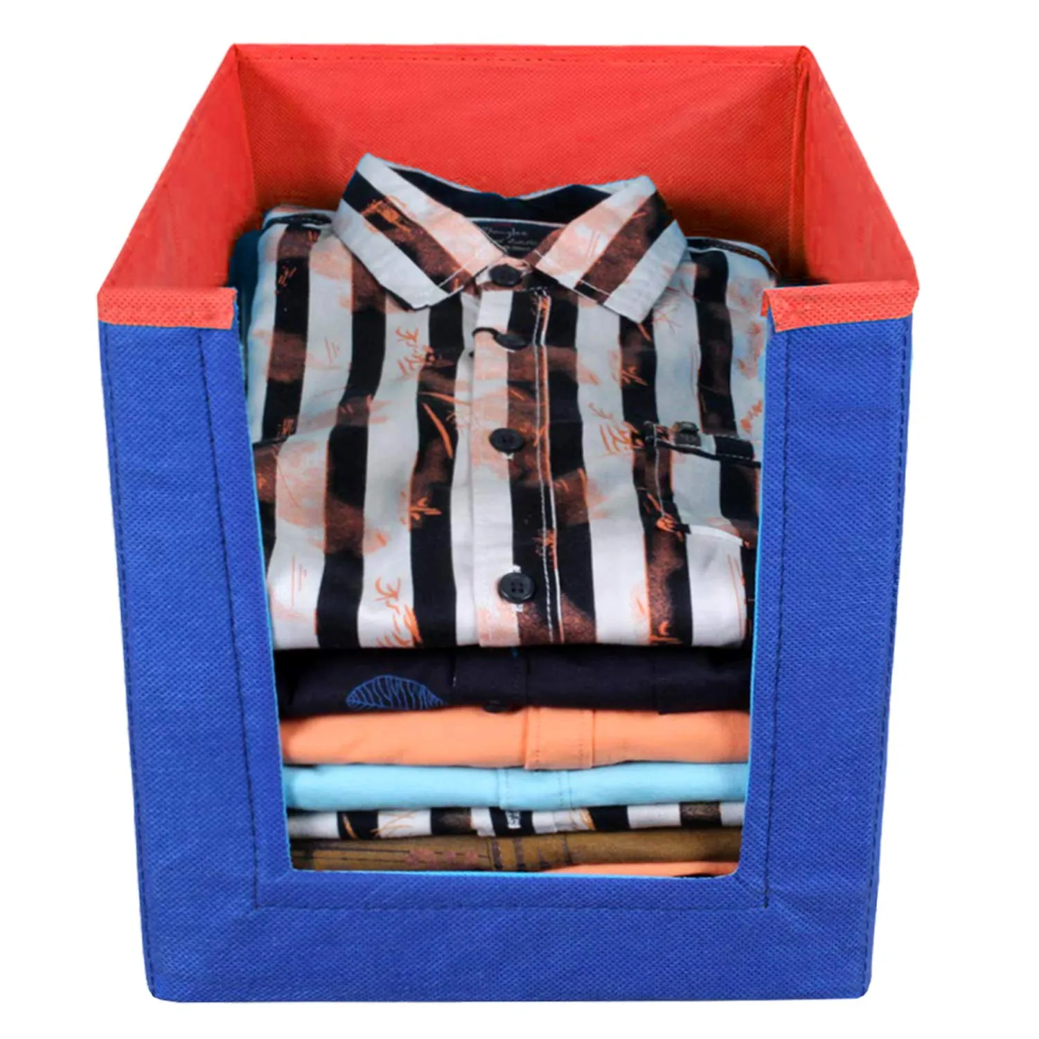 Kuber Industries 6 Pieces Non Woven Wardrobe Cloths Organizer-Shirt Stacker Storage Box (Brown & Blue)-KUBMART11353