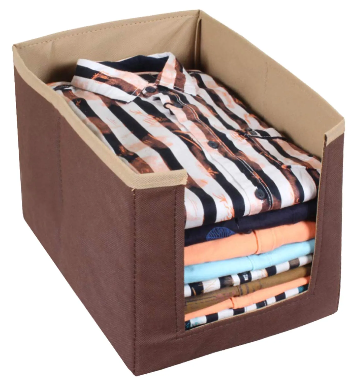 Kuber Industries 6 Pieces Non Woven Wardrobe Cloths Organizer-Shirt Stacker Storage Box (Brown & Blue)-KUBMART11353