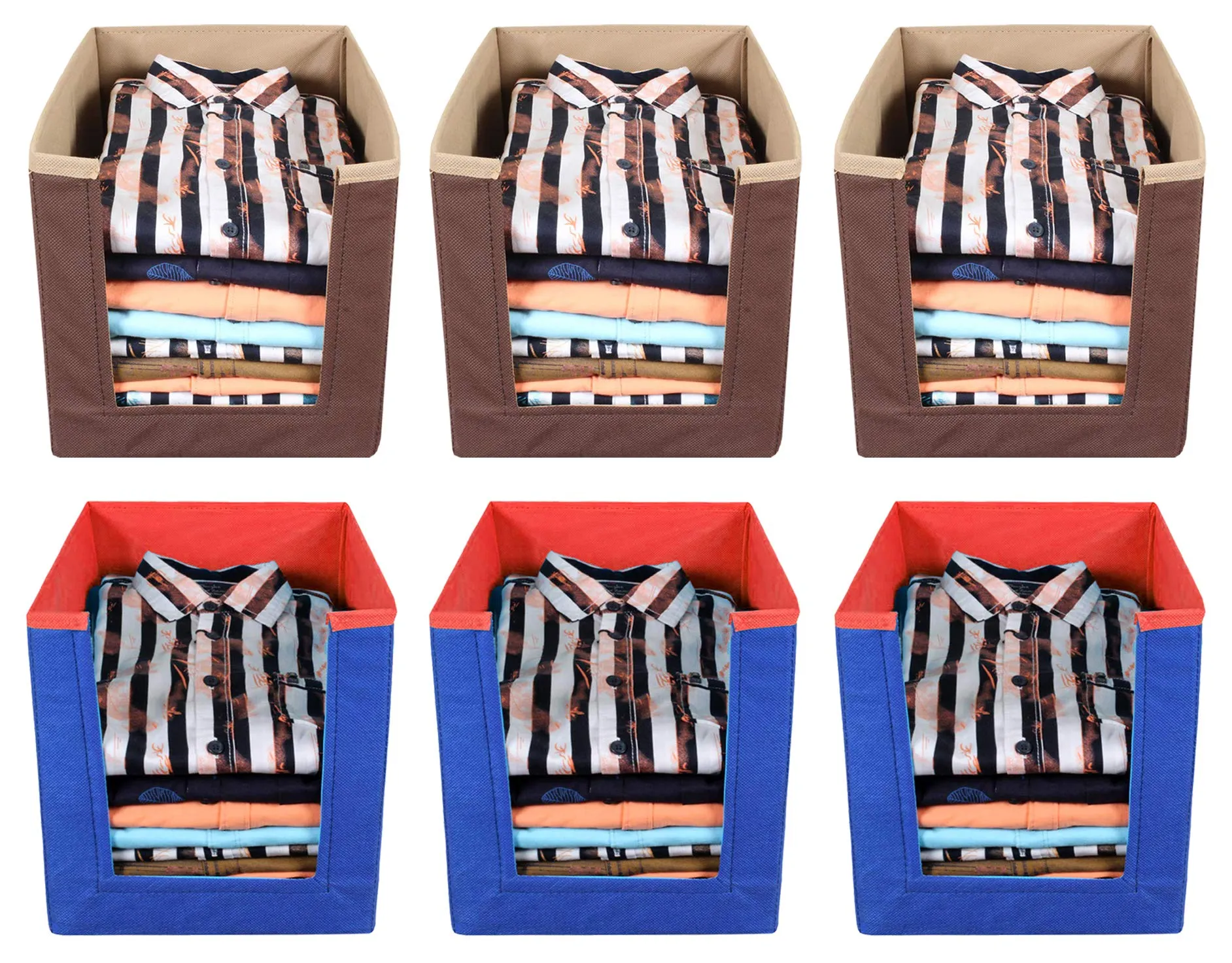 Kuber Industries 6 Pieces Non Woven Wardrobe Cloths Organizer-Shirt Stacker Storage Box (Brown & Blue)-KUBMART11353