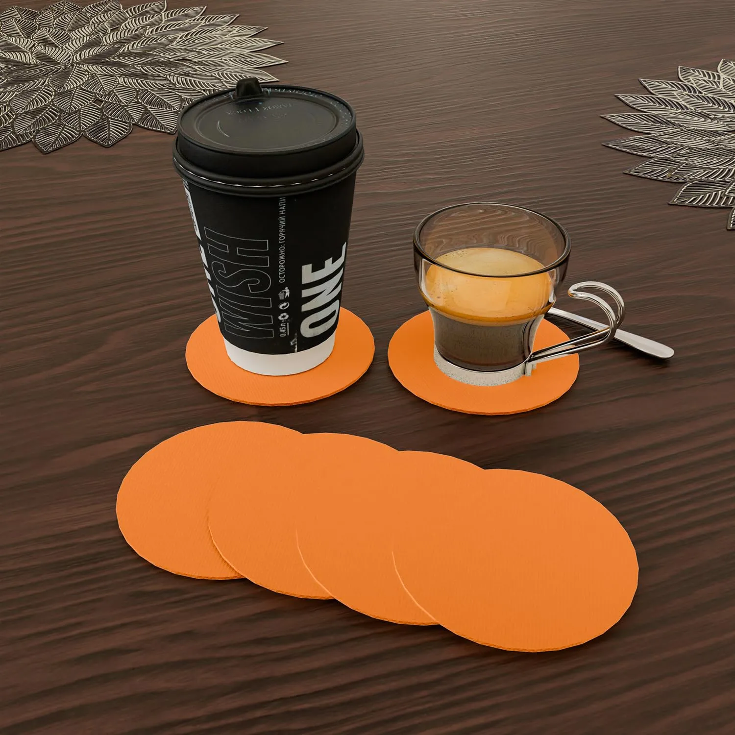 Kuber Industries Coaster | Round Drink Coasters | Foam Tea Coasters for Kitchen | Coasters for Dining Table | Office Desk Coasters | Lining Round Coaster | 6 Piece Set | Orange