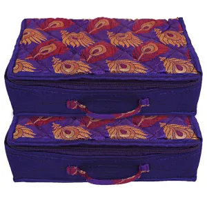 Kuber Industries Feather Print Satin Jewellery Organizer For Small Jewellery With 4 Pouches Pack Of 2 (Purple) 54KM4061