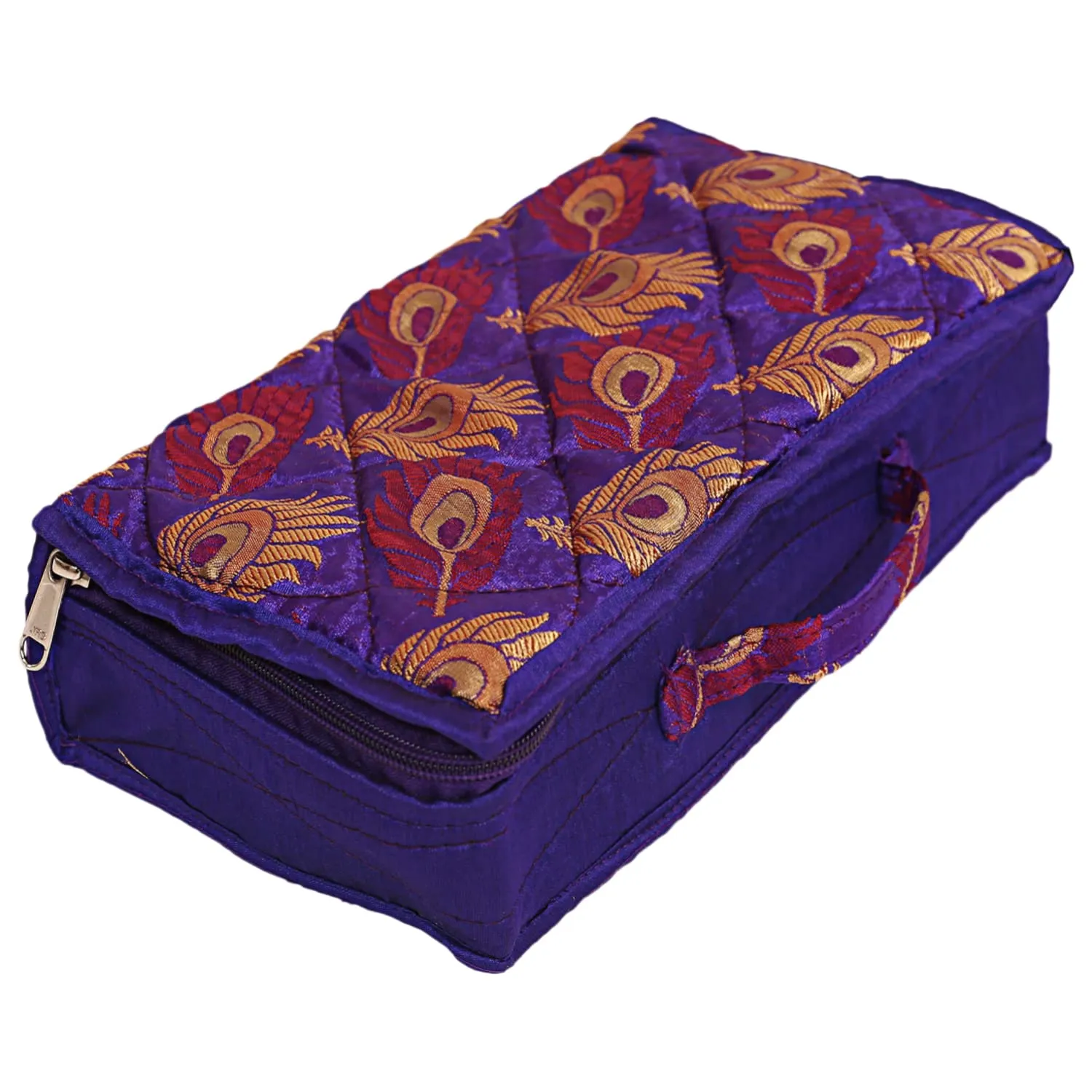 Kuber Industries Feather Print Satin Jewellery Organizer For Small Jewellery With 4 Pouches Pack Of 2 (Purple) 54KM4061