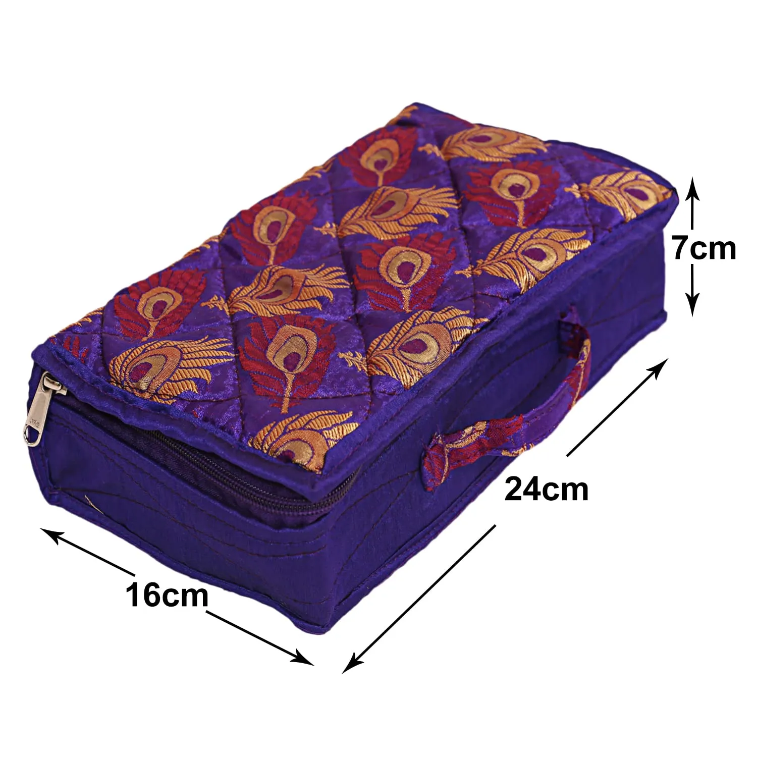 Kuber Industries Feather Print Satin Jewellery Organizer For Small Jewellery With 4 Pouches Pack Of 2 (Purple) 54KM4061