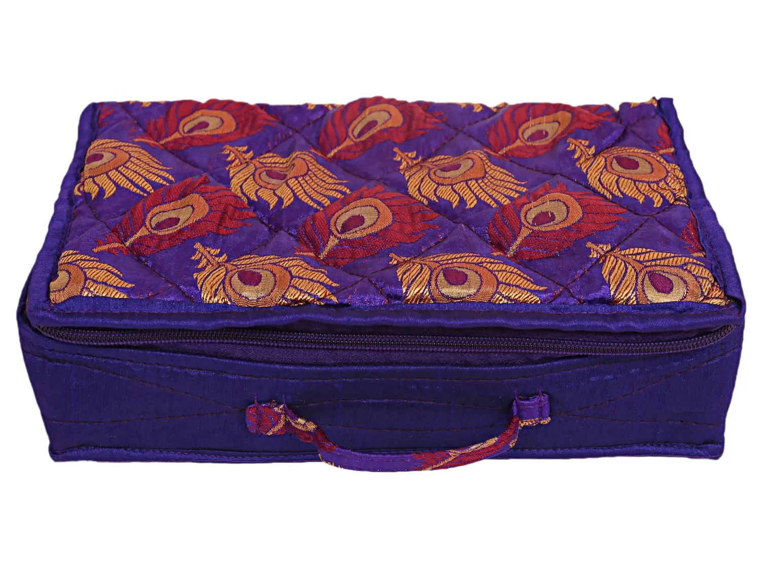 Kuber Industries Feather Print Satin Jewellery Organizer For Small Jewellery With 4 Pouches Pack Of 2 (Purple) 54KM4061