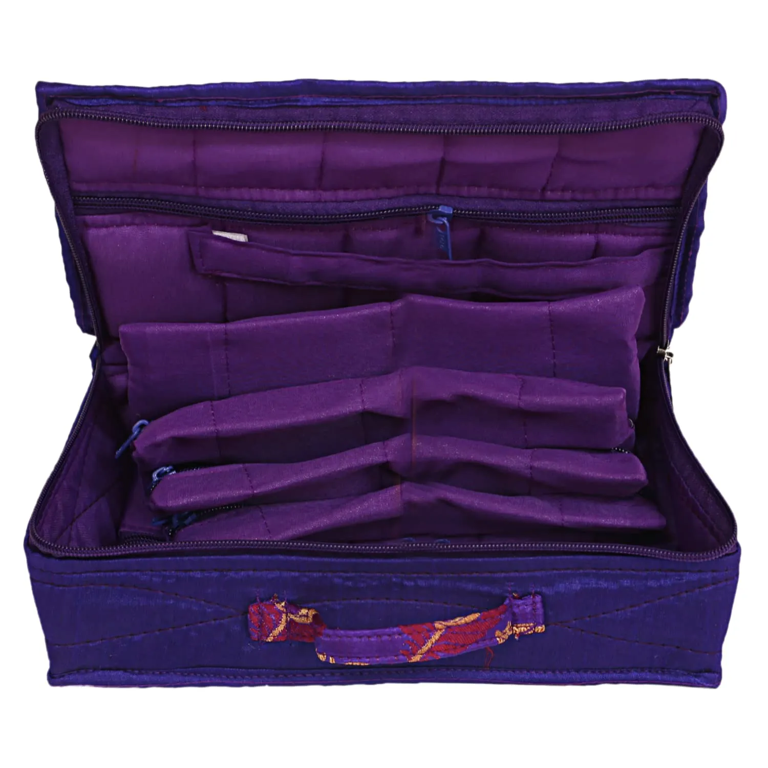 Kuber Industries Feather Print Satin Jewellery Organizer For Small Jewellery With 4 Pouches Pack Of 2 (Purple) 54KM4061