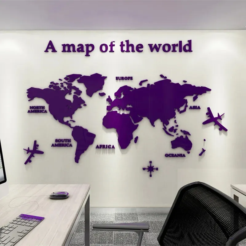 Map Of The World 3d Wall Mural Crystal Mirrored Acrylic World Map Wall Decal Sticker For Office Living Room Kid's Room Creative DIY Home Decor