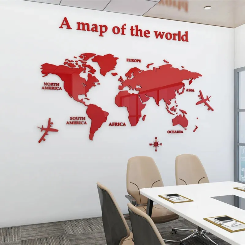 Map Of The World 3d Wall Mural Crystal Mirrored Acrylic World Map Wall Decal Sticker For Office Living Room Kid's Room Creative DIY Home Decor