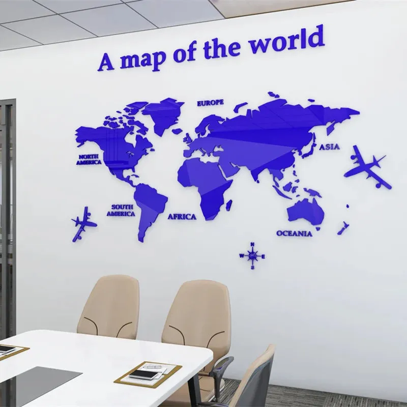 Map Of The World 3d Wall Mural Crystal Mirrored Acrylic World Map Wall Decal Sticker For Office Living Room Kid's Room Creative DIY Home Decor