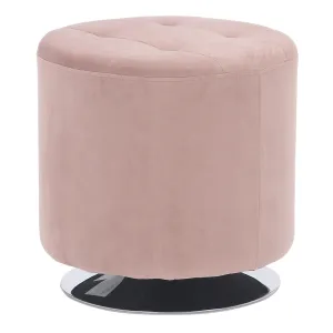 Mason Round Swivel 17 inch Contemporary Ottoman in Chrome Metal and Blush Velvet by LumiSource