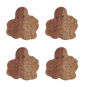 Octopus Wood Coasters, Set of 4