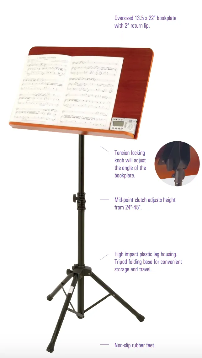 On Stage Orchestral Music Stand Wide - Rosewood