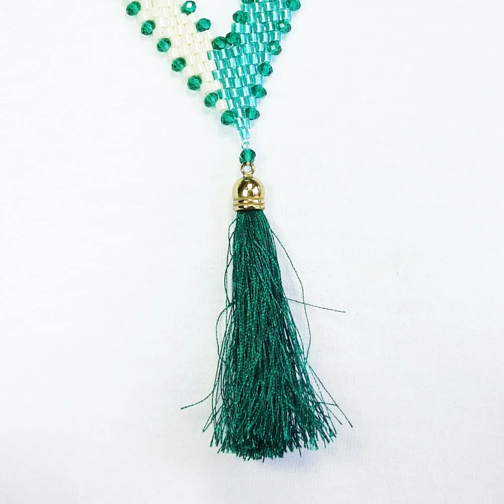 Parnel, Seed Beaded V-Neck Tassel, Necklace