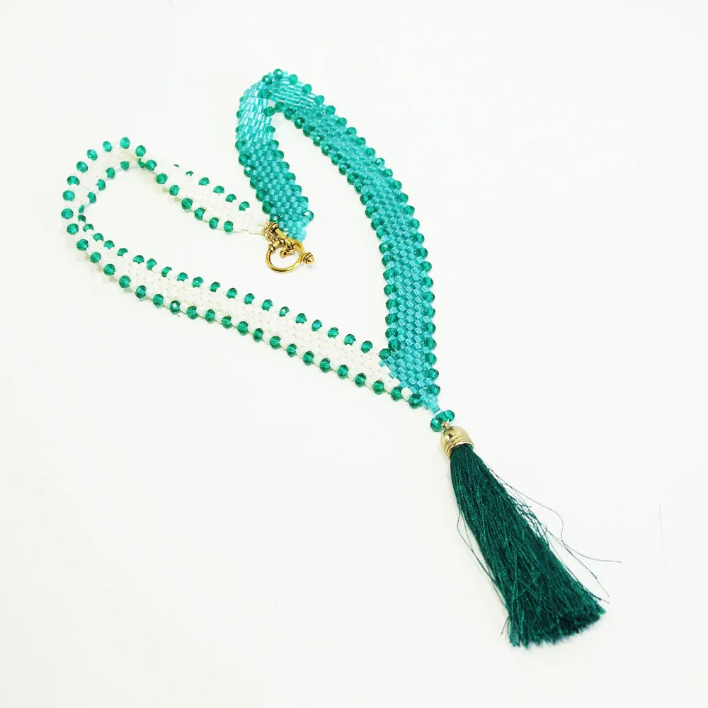 Parnel, Seed Beaded V-Neck Tassel, Necklace