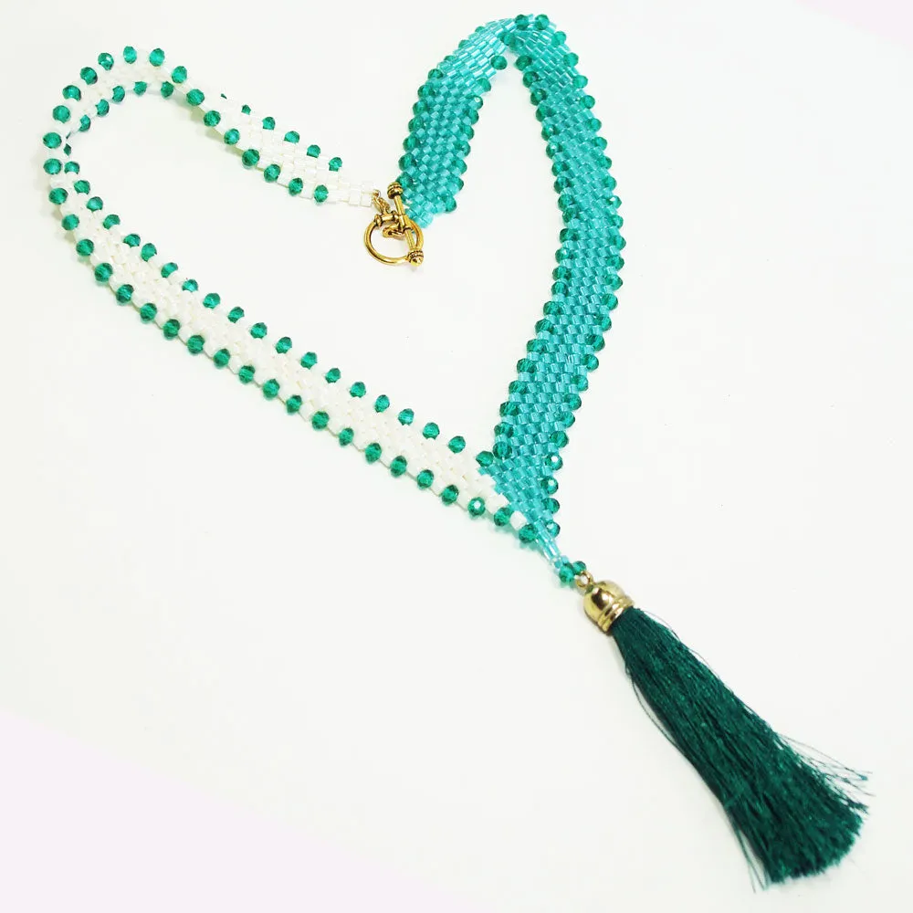 Parnel, Seed Beaded V-Neck Tassel, Necklace