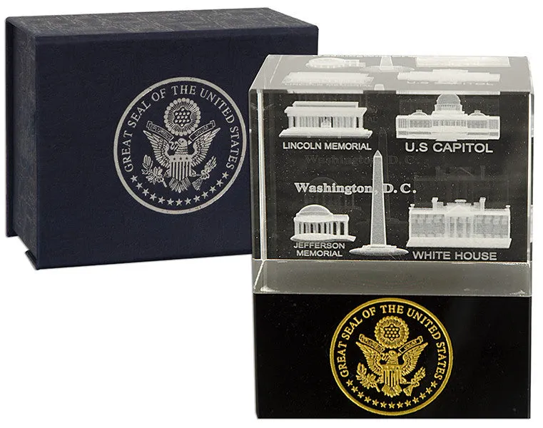 PWDC06 Crystal Cube Washington DC Monuments w Black Base