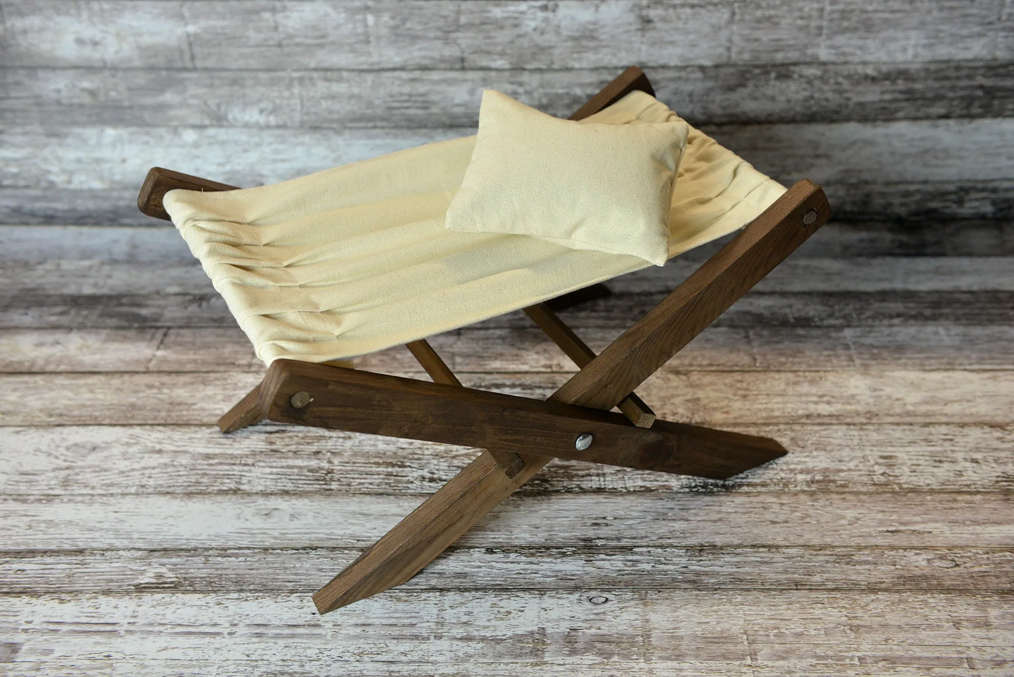 Rustic Deck Chair AND Matching Pillow - Beige Canvas - Interchangeable