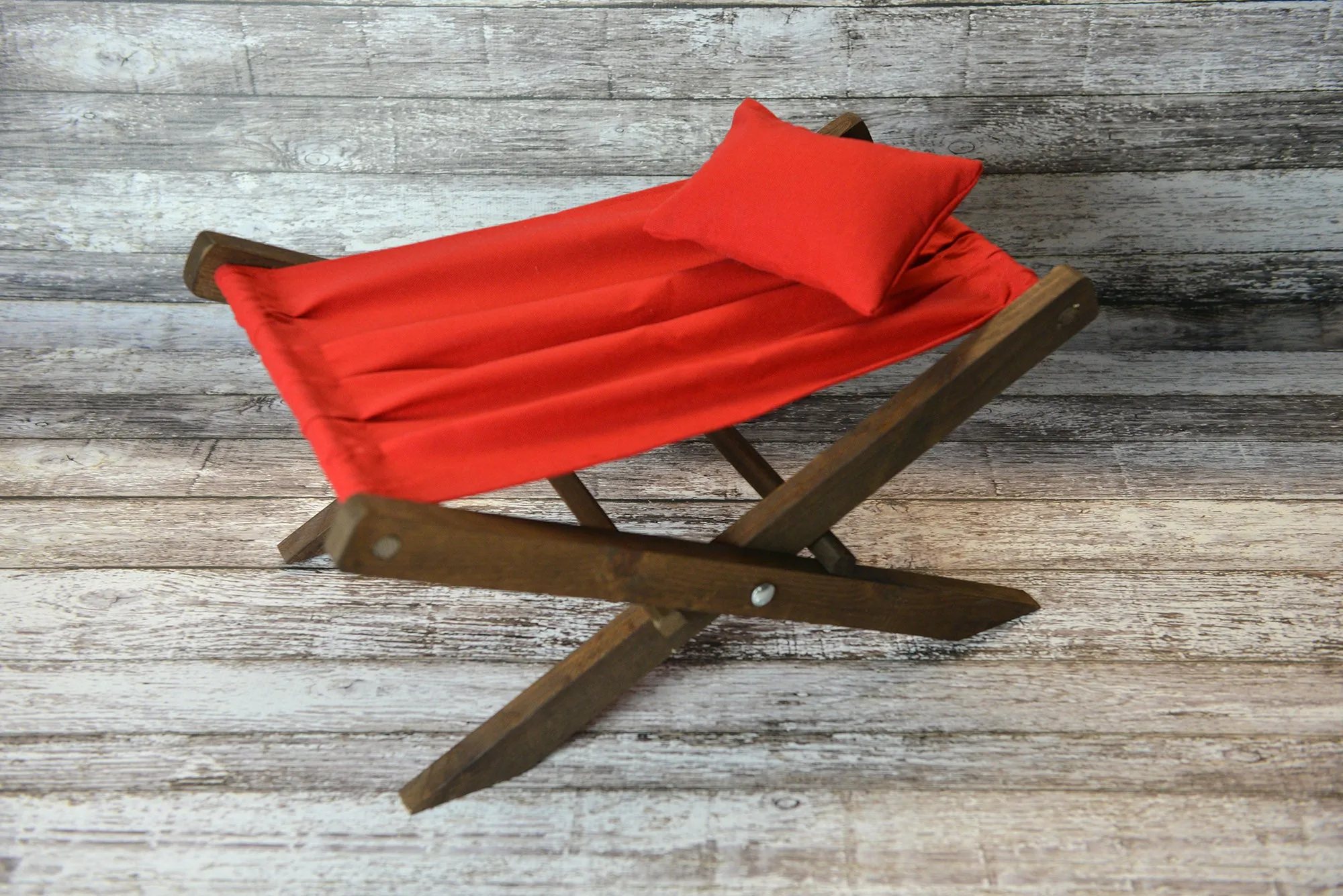 Rustic Deck Chair AND Matching Pillow - Red Canvas - Interchangeable