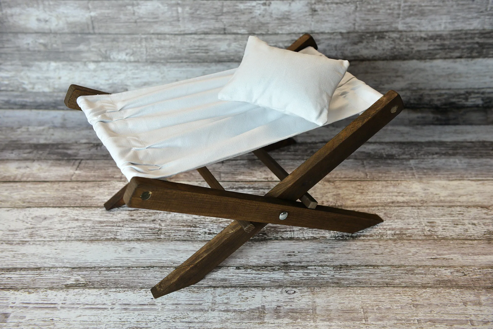 Rustic Deck Chair AND Matching Pillow - White Canvas - Interchangeable