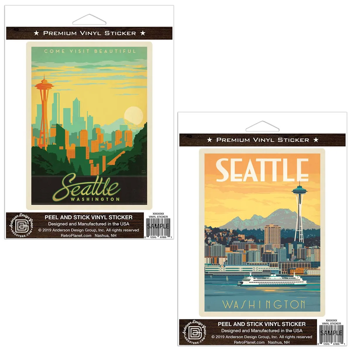 Seattle Washington Skyline Sticker Set of 2