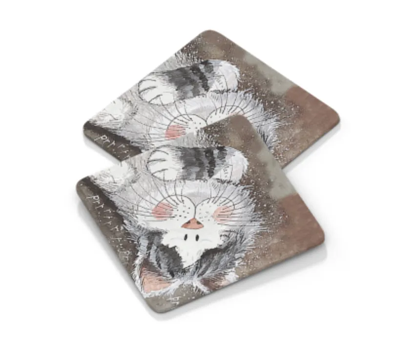 Set of 2 Taking It Easy Cat Coasters