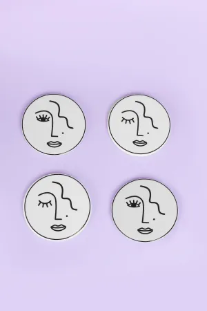 Set of 4 Abstract Face Coasters