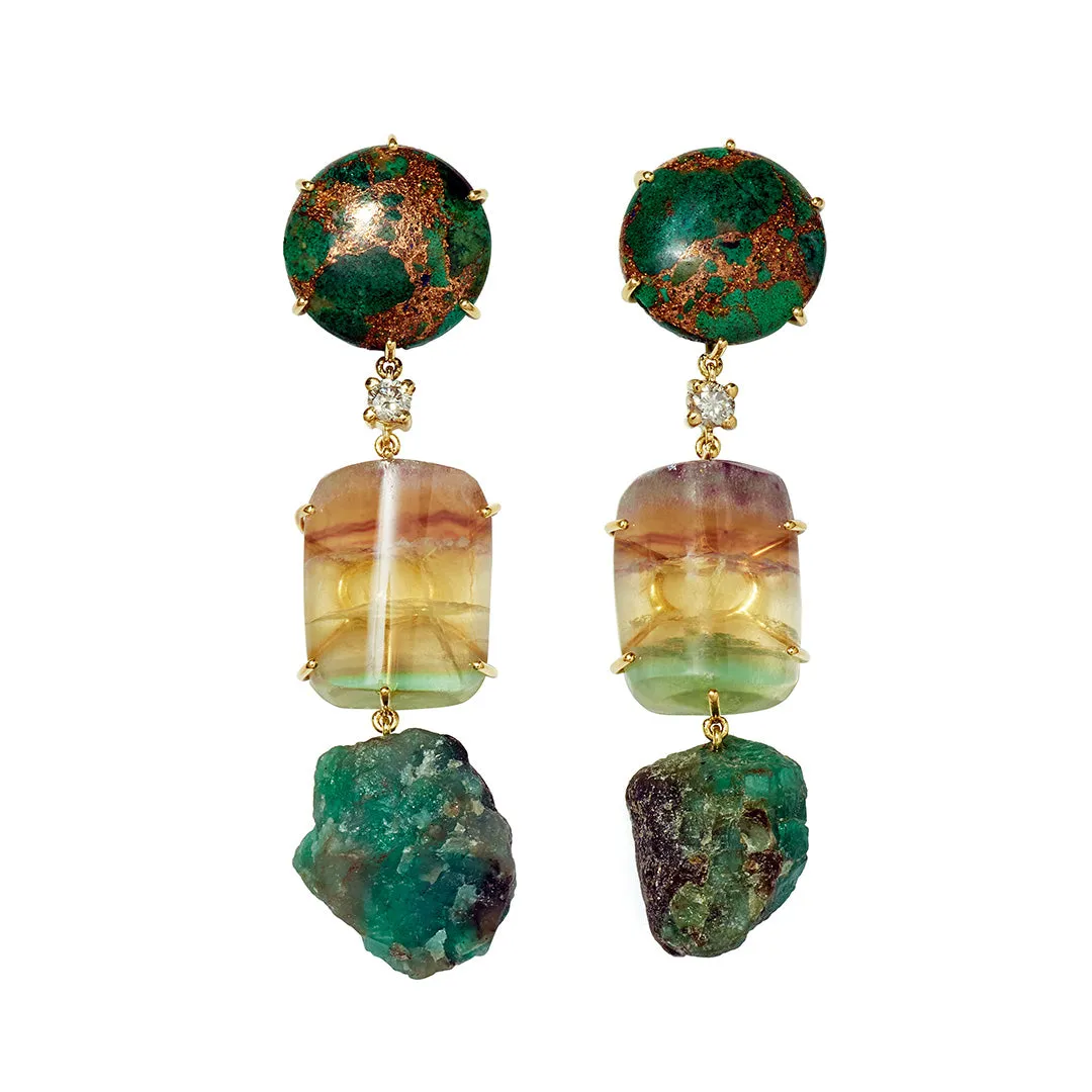 Snake River 18K Gold One of a Kind Gemstone Earrings