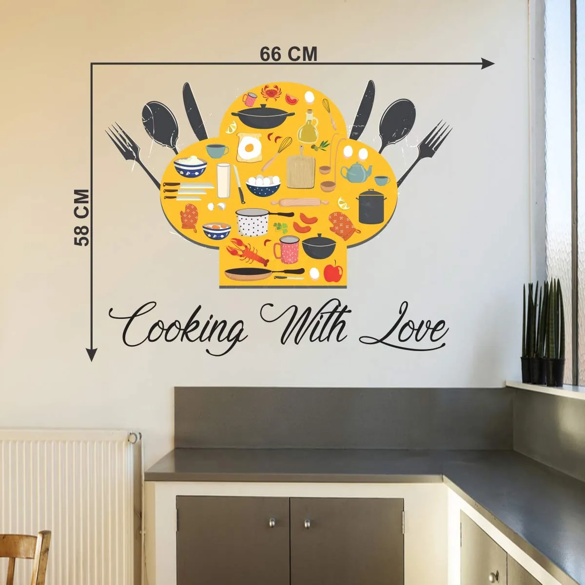 Sticker Studio Cooking with Love Wall Sticker & Decal (PVC Vinyl, Size - 58 Cm X 46 Cm)