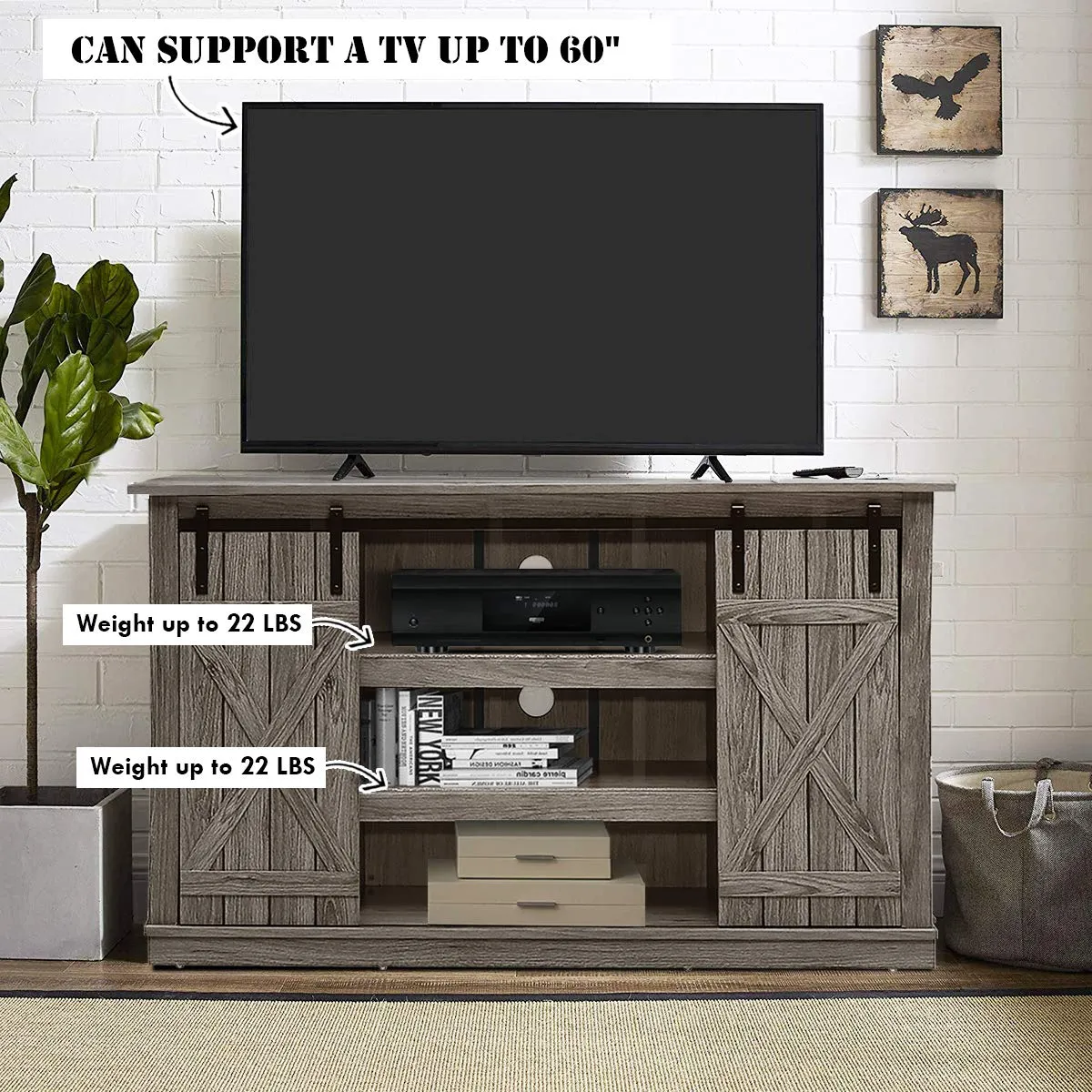 Tangkula TV Stand up to 60 Inches, Farmhouse Wood TV Stand with Sliding Barn Doors