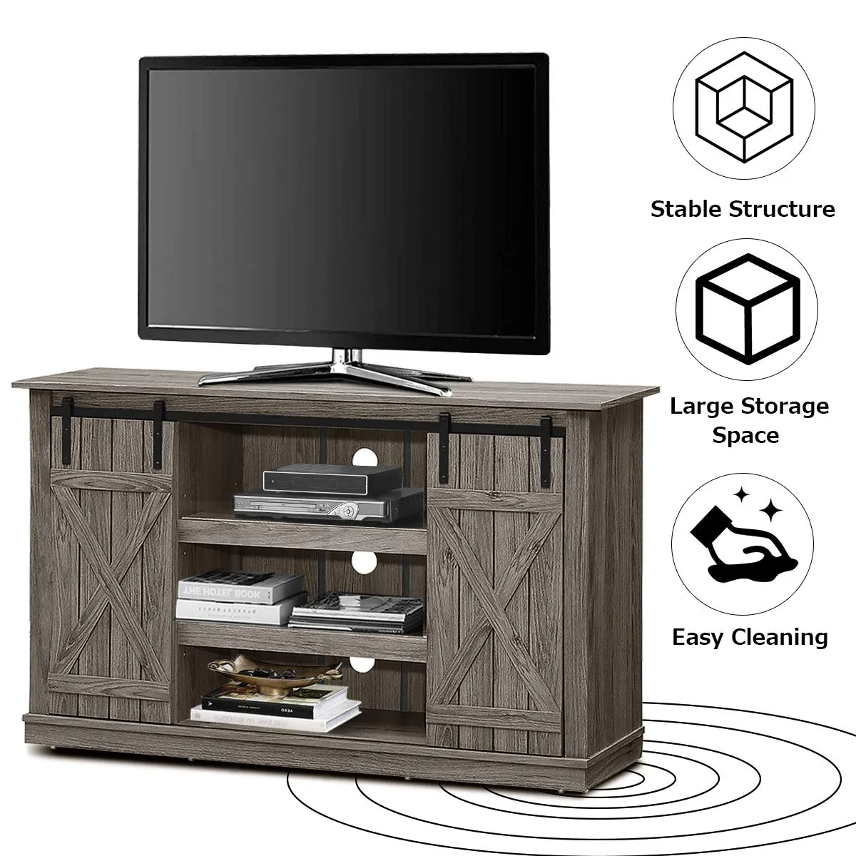 Tangkula TV Stand up to 60 Inches, Farmhouse Wood TV Stand with Sliding Barn Doors