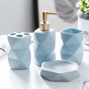 The Better Home 4pcs Ceramic Bathroom Set | Soap Dispenser (380ML), 2 Toothbrush Holders & Soap Holder For Bathroom | Bathroom Accessories Items | Liquid Soap Dispenser For Bathroom | Soap Case | Blue