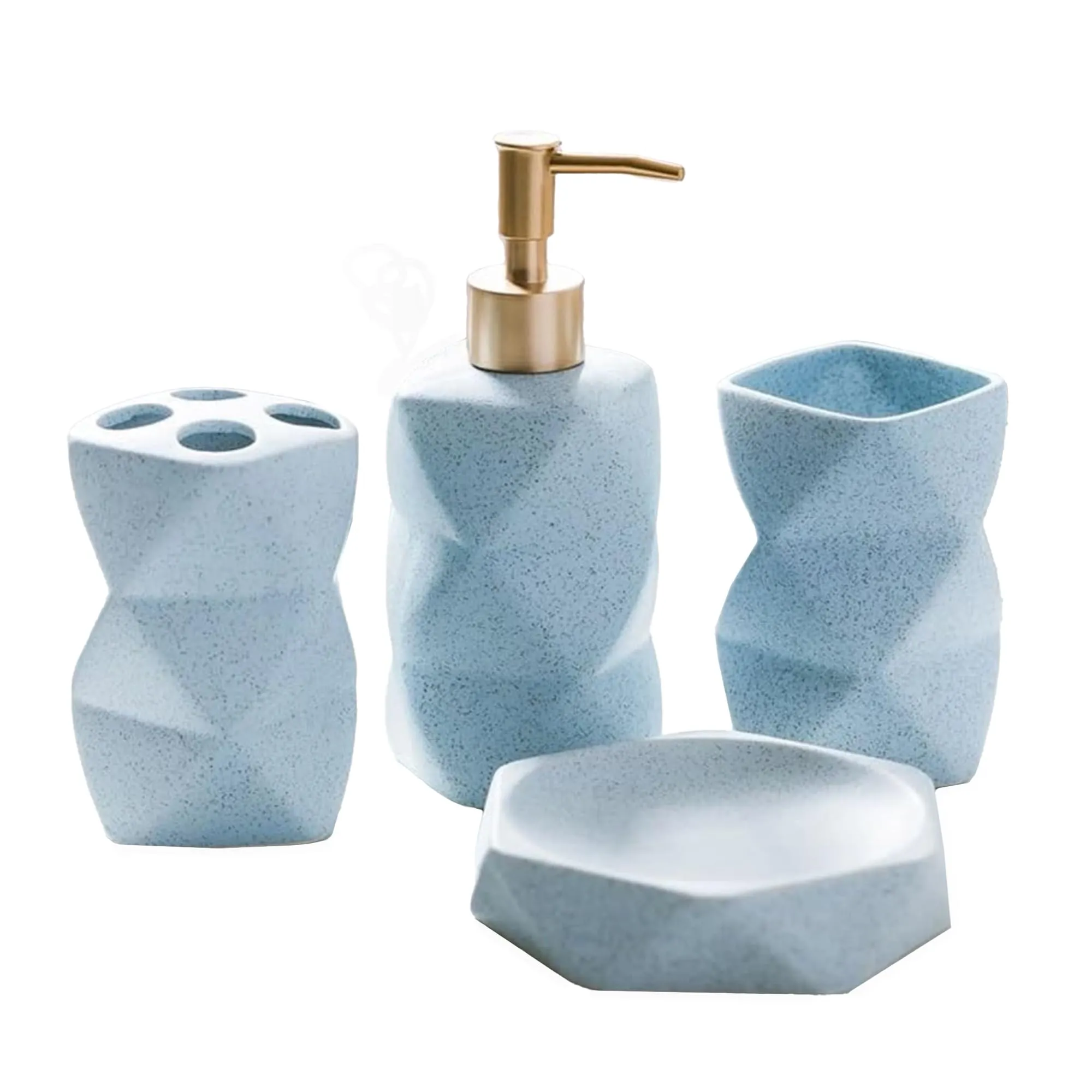 The Better Home 4pcs Ceramic Bathroom Set | Soap Dispenser (380ML), 2 Toothbrush Holders & Soap Holder For Bathroom | Bathroom Accessories Items | Liquid Soap Dispenser For Bathroom | Soap Case | Blue