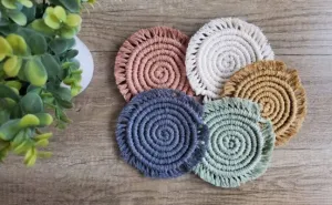 TheTopKnott Macrame Coasters,Tea Coaster, Macrame Coasters Coaster Circle Coaster with Frills, Housewarming Gift, Multi Color Cotton Coasters Set of 5