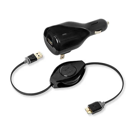 USB Micro-B Charger Combo | Car Charger and Wall Charger 2.4A | Retractable USB 3.0 Micro-B Cable