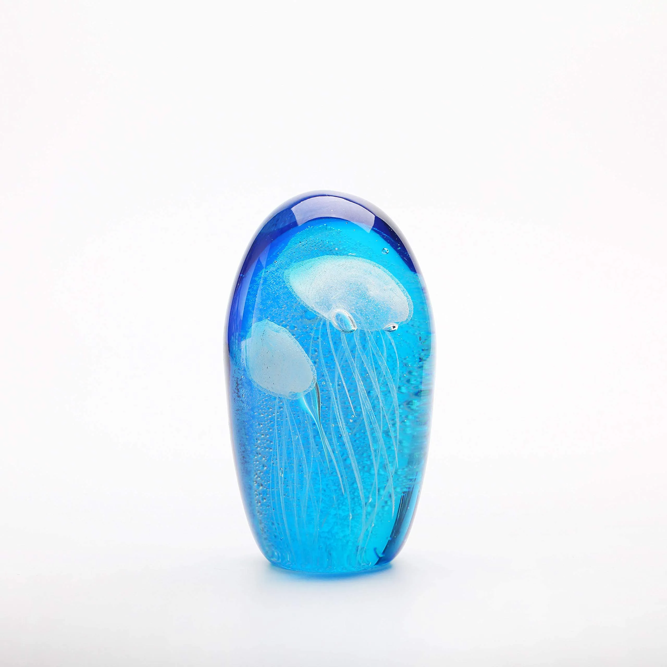 WHOLE HOUSEWARES 6 Inch Glass Jellyfish Paperweight, Glass Paperweight Figurine Glow