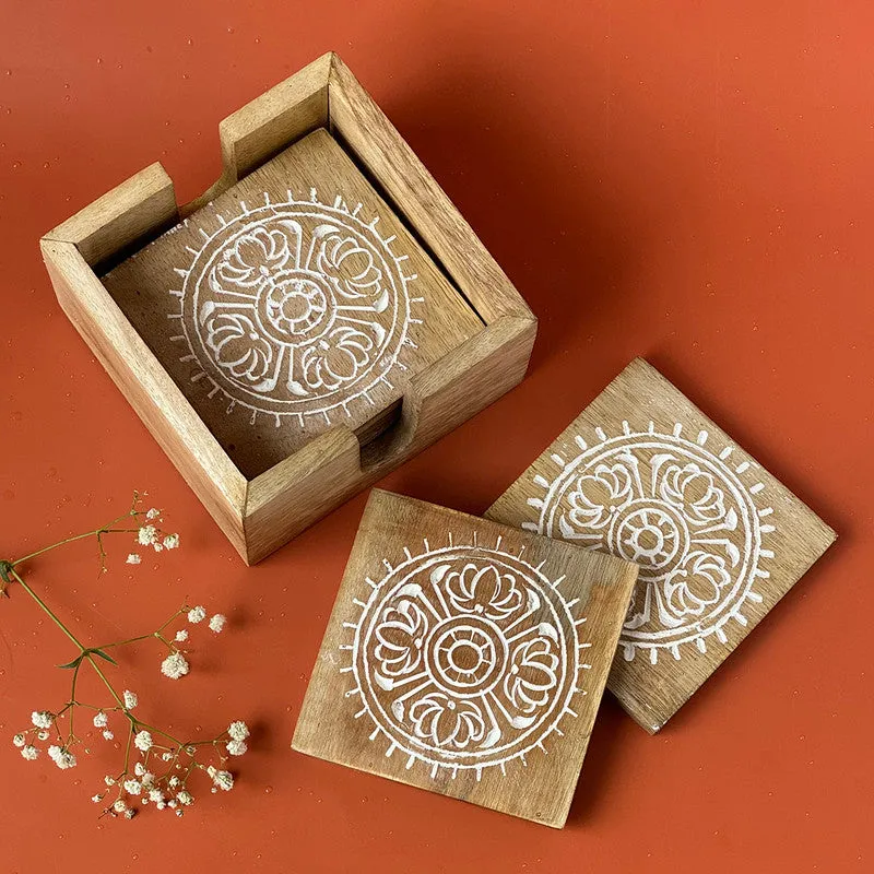 Wooden Coaster Set | White | Set of 6