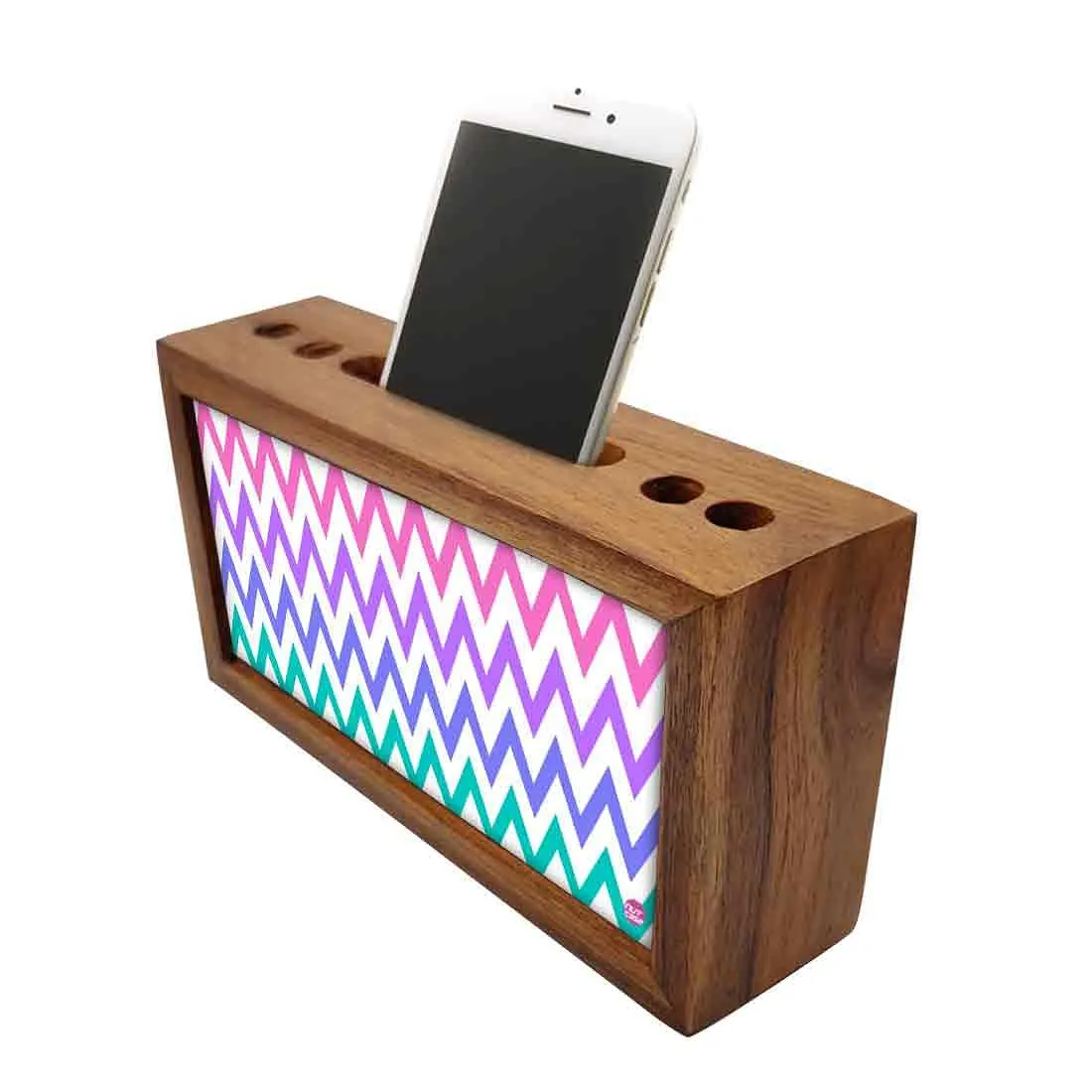 Wooden desk organizer Pen Mobile Stand - Colorful Waves