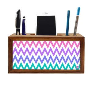 Wooden desk organizer Pen Mobile Stand - Colorful Waves