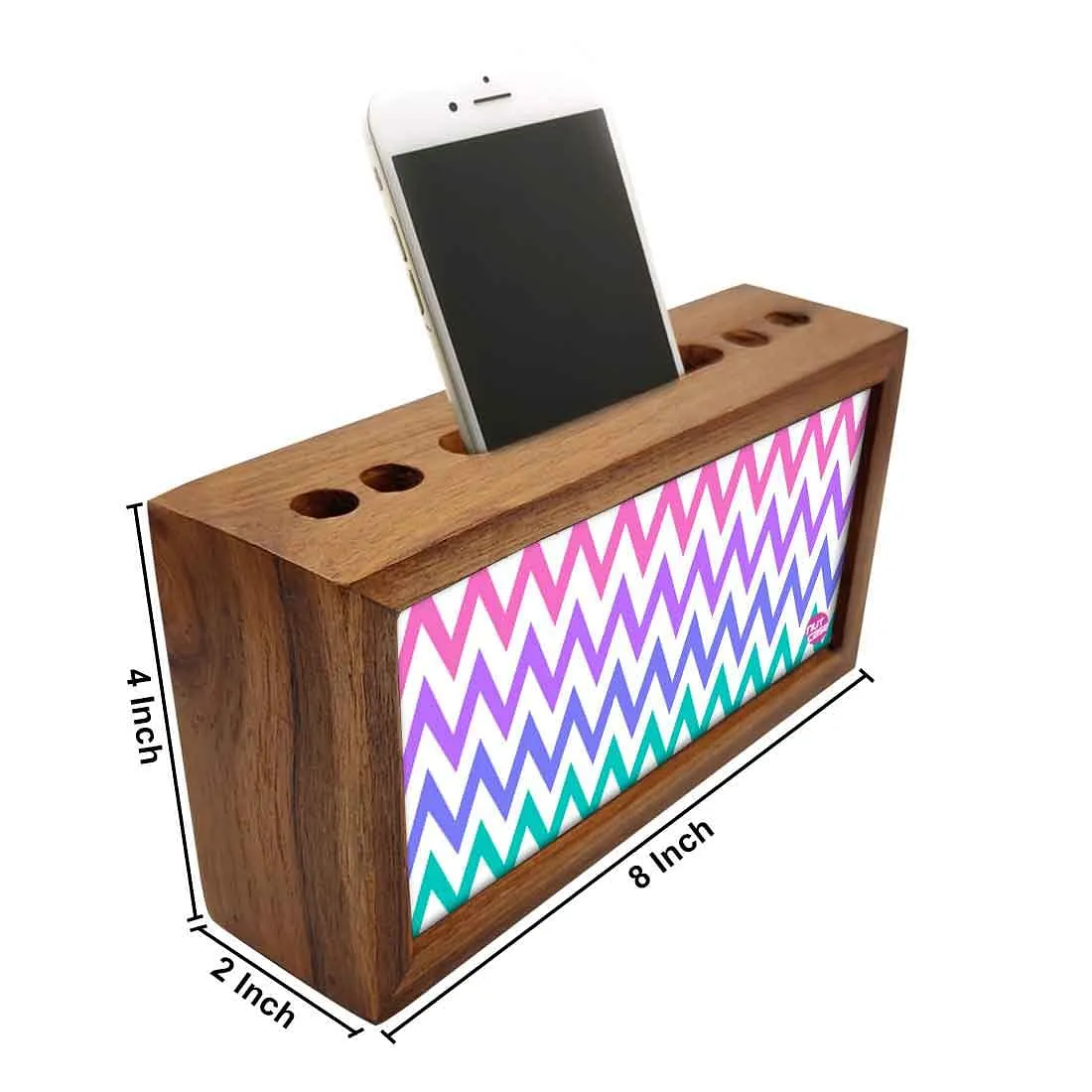 Wooden desk organizer Pen Mobile Stand - Colorful Waves